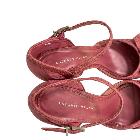 ANTONIO MELANI Dusty Rose
Suede Leather Faux Snake
Trim Peep Toe Heels Size 9M - Picture 6 of 13